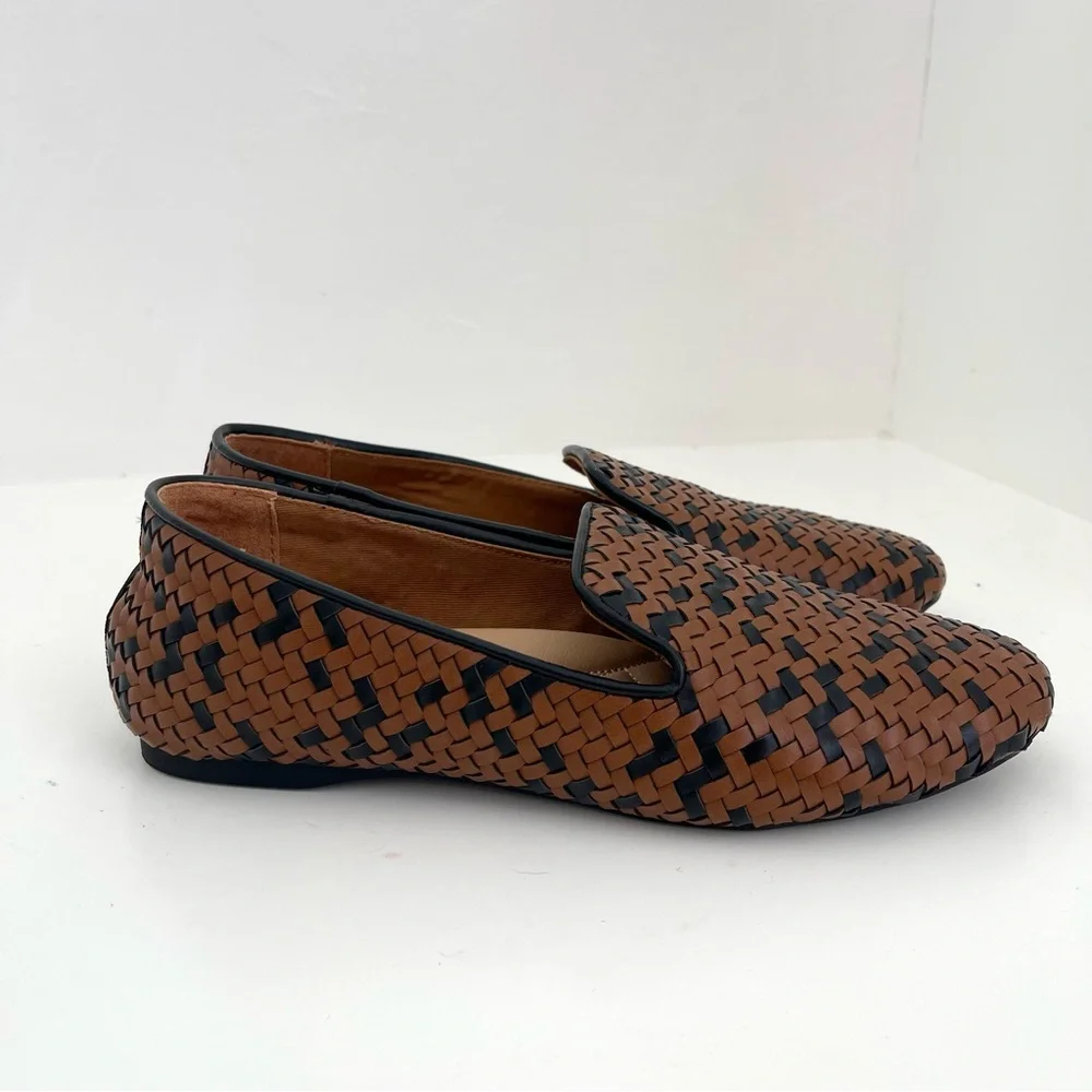 Birdies Woven Leather Loafers in Brown and Black